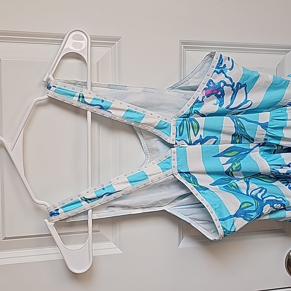 Lilly Pulitzer Sandrine Dress in Shorely Blue Pearl Detail Women Size 10 EUC - Picture 5 of 10